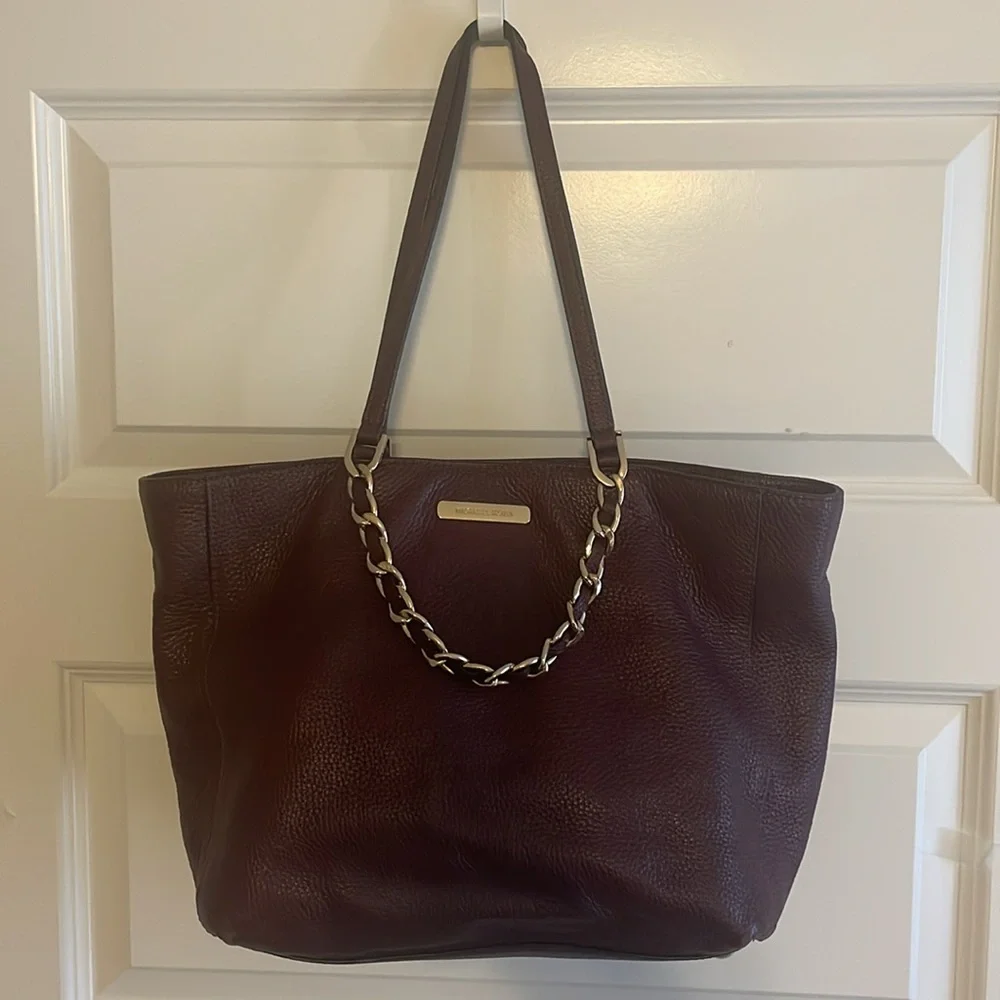 Michael Kors Burgundy Leather Tote with Gold Chain Handles